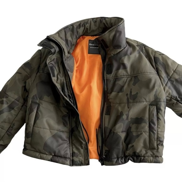 Bagatelle NYC Camo Cropped Puffer Jacket Army Green Black Medium - Picture 5 of 9